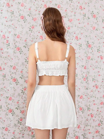 Women's Solid Color Camisole Crop Top And Mini Skirt Set Women's Solid Color Camisole Crop Top And Mini Skirt Set