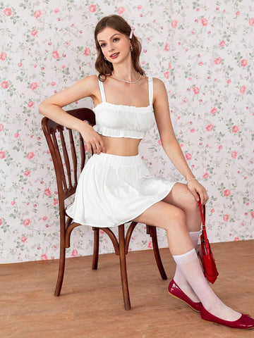 Women's Solid Color Camisole Crop Top And Mini Skirt Set Women's Solid Color Camisole Crop Top And Mini Skirt Set