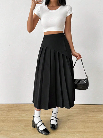 Raffinéa Solid Color Fitted Pleated Elegant Casual Work Commute Spring Summer Autumn Ladies Skirt Raffinéa Solid Color Fitted Pleated Elegant Casual Work Commute Spring Summer Autumn Ladies Skirt