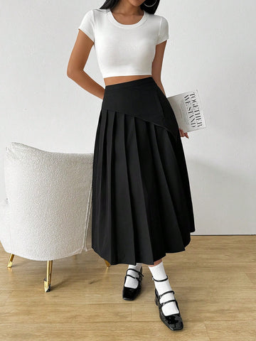 Raffinéa Solid Color Fitted Pleated Elegant Casual Work Commute Spring Summer Autumn Ladies Skirt Raffinéa Solid Color Fitted Pleated Elegant Casual Work Commute Spring Summer Autumn Ladies Skirt
