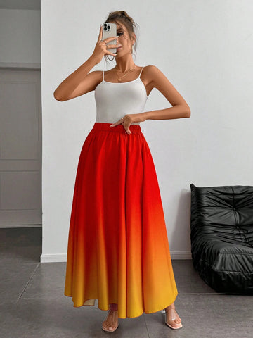 Raffinéa Women Elegant Minimalist Ombre A-Line Casual Vacation Skirt Raffinéa Women Elegant Minimalist Ombre A-Line Casual Vacation Skirt