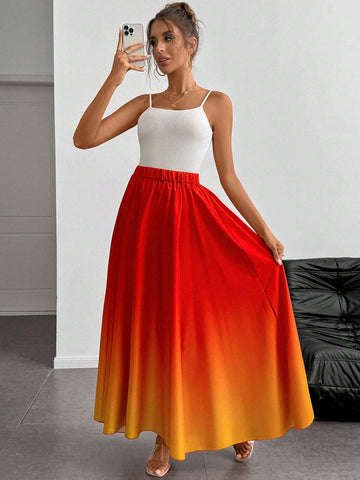 Raffinéa Women Elegant Minimalist Ombre A-Line Casual Vacation Skirt Raffinéa Women Elegant Minimalist Ombre A-Line Casual Vacation Skirt