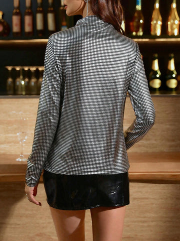 Women Knitted Long Sleeve Sequins Print T-Shirt, Women Sequins Print Turtleneck Long Sleeve T- Women Knitted Long Sleeve Sequins Print T-Shirt, Women Sequins Print Turtleneck Long Sleeve T-