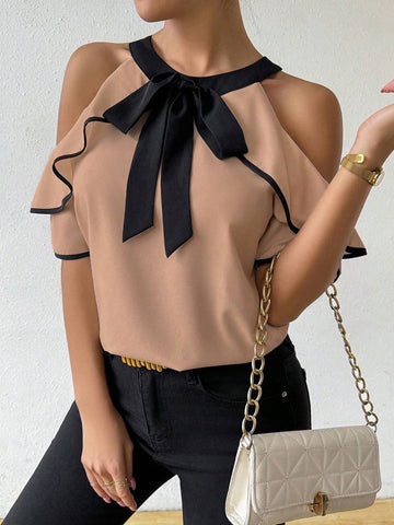 Raffinéa Women's Tie Shoulder Fitted Casual Elegant Blouse Raffinéa Women's Tie Shoulder Fitted Casual Elegant Blouse