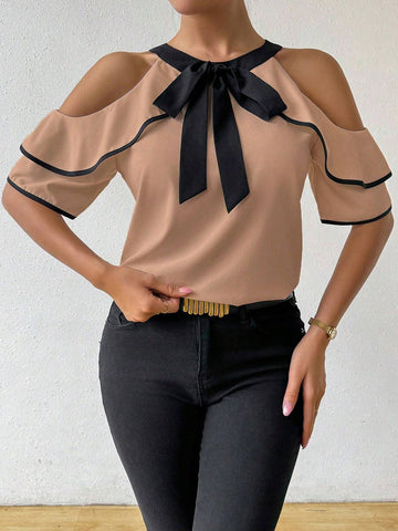 Raffinéa Women's Tie Shoulder Fitted Casual Elegant Blouse Raffinéa Women's Tie Shoulder Fitted Casual Elegant Blouse