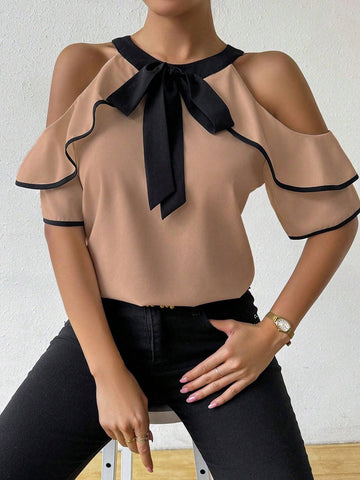 Raffinéa Women's Tie Shoulder Fitted Casual Elegant Blouse Raffinéa Women's Tie Shoulder Fitted Casual Elegant Blouse