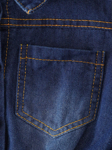 Kids Young Girls' Fashion Denim Patchwork Printed Pleated Hem Vacation Faux Layered Dress Kids Young Girls' Fashion Denim Patchwork Printed Pleated Hem Vacation Faux Layered Dress