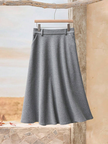 RusticEase Women's Solid Color Elegant Pocket Casual Midi Skirt RusticEase Women's Solid Color Elegant Pocket Casual Midi Skirt