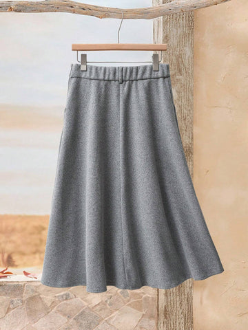 RusticEase Women's Solid Color Elegant Pocket Casual Midi Skirt RusticEase Women's Solid Color Elegant Pocket Casual Midi Skirt