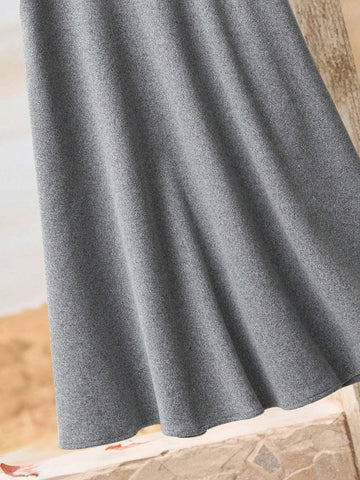 RusticEase Women's Solid Color Elegant Pocket Casual Midi Skirt RusticEase Women's Solid Color Elegant Pocket Casual Midi Skirt