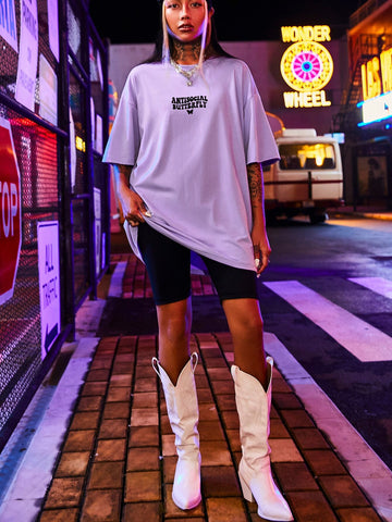 Butterfly & Letter Graphic Drop Shoulder Oversized Tee Butterfly & Letter Graphic Drop Shoulder Oversized Tee