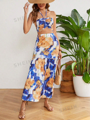 Tie-Dye Halter Top And Skirt Set Tie-Dye Halter Top And Skirt Set