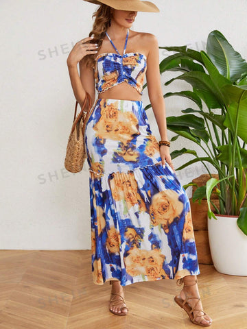 Tie-Dye Halter Top And Skirt Set Tie-Dye Halter Top And Skirt Set