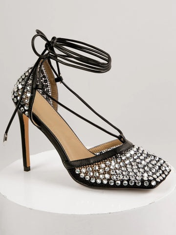 Diamante Detail Fish Net Lace Up Heel Pumps Valentine Gifts Summer Shoes Valentines Diamante Detail Fish Net Lace Up Heel Pumps Valentine Gifts Summer Shoes Valentines