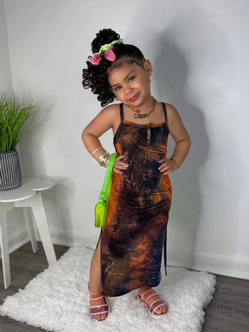 Young Girl Casual Streetwear Tight Tie-Dye Side Slit Printed Long Dress Young Girl Casual Streetwear Tight Tie-Dye Side Slit Printed Long Dress