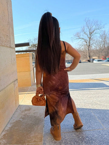Young Girl Casual Streetwear Tight Tie-Dye Side Slit Printed Long Dress Young Girl Casual Streetwear Tight Tie-Dye Side Slit Printed Long Dress