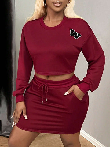 2 Piece Women Casual Homewear Sweatshirt And Mini Skirt Set, Autumn 2 Piece Women Casual Homewear Sweatshirt And Mini Skirt Set, Autumn