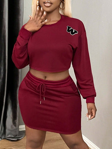 2 Piece Women Casual Homewear Sweatshirt And Mini Skirt Set, Autumn 2 Piece Women Casual Homewear Sweatshirt And Mini Skirt Set, Autumn