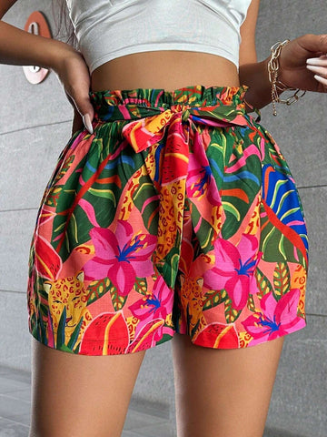 SXY Boho Tropical Plants & Animals Printed High Waist Shorts (With Belt) For Summer Holiday SXY Boho Tropical Plants & Animals Printed High Waist Shorts (With Belt) For Summer Holiday