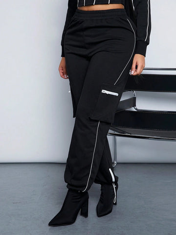 SXY Clubwear Sexy Patchwork Black & White Utility Jogger Pants For Women SXY Clubwear Sexy Patchwork Black & White Utility Jogger Pants For Women