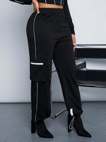 SXY Clubwear Sexy Patchwork Black & White Utility Jogger Pants For Women SXY Clubwear Sexy Patchwork Black & White Utility Jogger Pants For Women