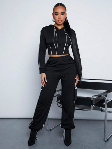 SXY Clubwear Sexy Patchwork Black & White Utility Jogger Pants For Women SXY Clubwear Sexy Patchwork Black & White Utility Jogger Pants For Women