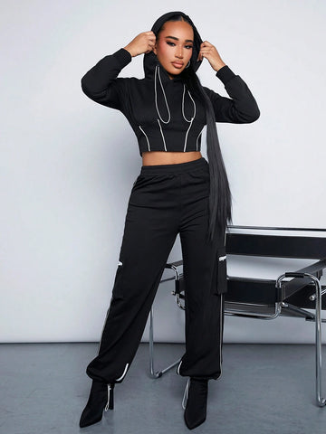 SXY Clubwear Sexy Patchwork Black & White Utility Jogger Pants For Women SXY Clubwear Sexy Patchwork Black & White Utility Jogger Pants For Women