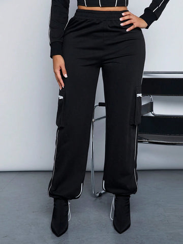 SXY Clubwear Sexy Patchwork Black & White Utility Jogger Pants For Women SXY Clubwear Sexy Patchwork Black & White Utility Jogger Pants For Women