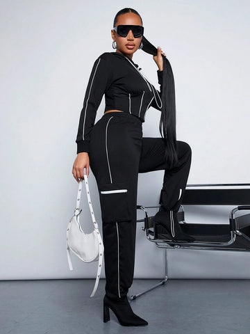 SXY Clubwear Sexy Patchwork Black & White Utility Jogger Pants For Women SXY Clubwear Sexy Patchwork Black & White Utility Jogger Pants For Women