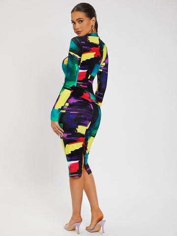 SXY Colorblock Split Hem Back Bodycon Dress SXY Colorblock Split Hem Back Bodycon Dress
