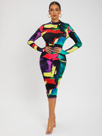 SXY Colorblock Split Hem Back Bodycon Dress SXY Colorblock Split Hem Back Bodycon Dress