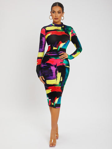 SXY Colorblock Split Hem Back Bodycon Dress SXY Colorblock Split Hem Back Bodycon Dress