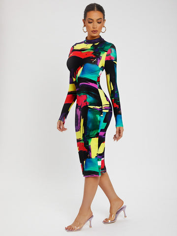 SXY Colorblock Split Hem Back Bodycon Dress SXY Colorblock Split Hem Back Bodycon Dress