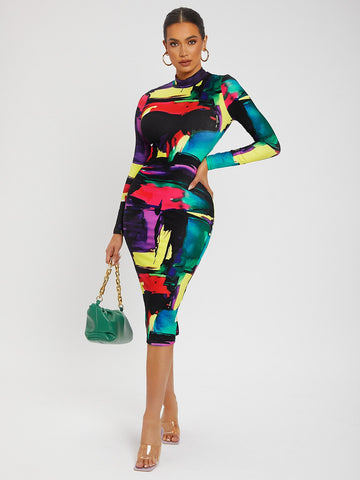 SXY Colorblock Split Hem Back Bodycon Dress SXY Colorblock Split Hem Back Bodycon Dress
