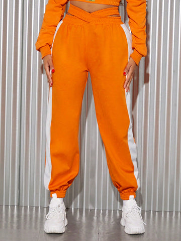 SXY Contrast Side Seam Asymmetrical Waist Sweatpants SXY Contrast Side Seam Asymmetrical Waist Sweatpants