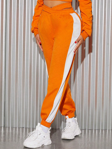 SXY Contrast Side Seam Asymmetrical Waist Sweatpants SXY Contrast Side Seam Asymmetrical Waist Sweatpants
