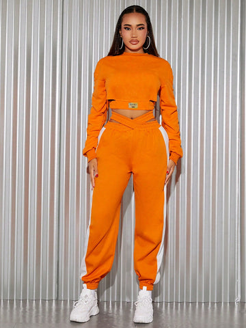 SXY Contrast Side Seam Asymmetrical Waist Sweatpants SXY Contrast Side Seam Asymmetrical Waist Sweatpants