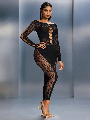 One-Piece Clothing Sexy Valentine's Day Seamless High Elastic Hollow Detail Jacquard Pattern Jumpsuit, Suitable For Dating, Party, Bachelor Party Outfit, Nightclub, Coquettish, Casual And Versatile Outing One-Piece Clothing Sexy Valentine's Day Seamless High Elastic Hollow Detail Jacquard Pattern Jumpsuit, Suitable For Dating, Party, Bachelor Party Outfit, Nightclub, Coquettish, Casual And Versatile Outing