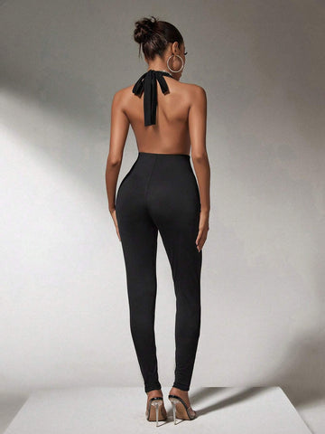 One Piece Clothing Deep V Neck Rhinestones Women Black Bodysuit One Piece Clothing Deep V Neck Rhinestones Women Black Bodysuit