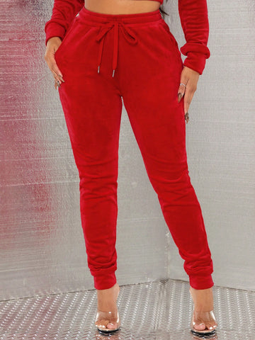 SXY Plush Casual Sport Pants, Red Women's Long Close-Fitting Sweatpants For Leisure And Home SXY Plush Casual Sport Pants, Red Women's Long Close-Fitting Sweatpants For Leisure And Home