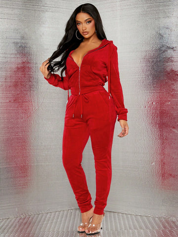 SXY Plush Casual Sport Pants, Red Women's Long Close-Fitting Sweatpants For Leisure And Home SXY Plush Casual Sport Pants, Red Women's Long Close-Fitting Sweatpants For Leisure And Home