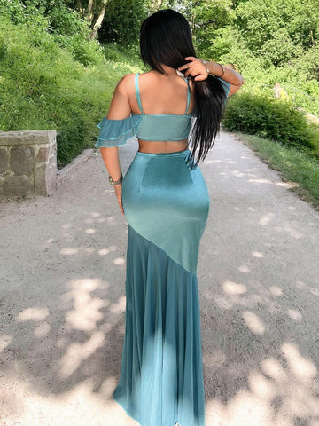 Ruffle Sleeve Top And A-Line Skirt Set Ruffle Sleeve Top And A-Line Skirt Set