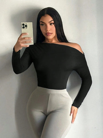 Sexy Casual Long Sleeve Open Shoulder Bodysuit For Women, Autumn/Winter Sexy Casual Long Sleeve Open Shoulder Bodysuit For Women, Autumn/Winter