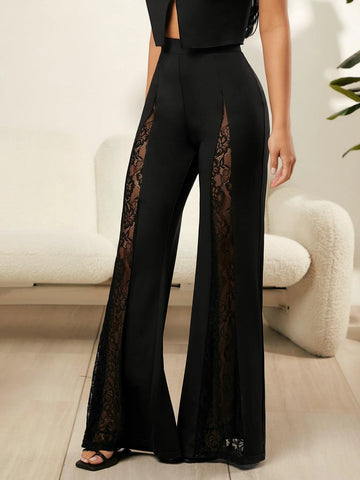 SXY Sexy Contrast Lace Flare Leg Pants SXY Sexy Contrast Lace Flare Leg Pants