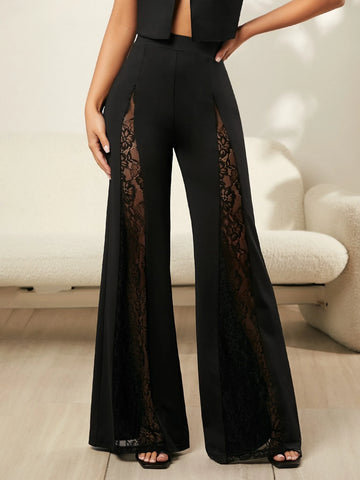 SXY Sexy Contrast Lace Flare Leg Pants SXY Sexy Contrast Lace Flare Leg Pants