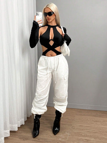 Sexy Cut Out Front Halter Neck Bodysuit Sexy Cut Out Front Halter Neck Bodysuit