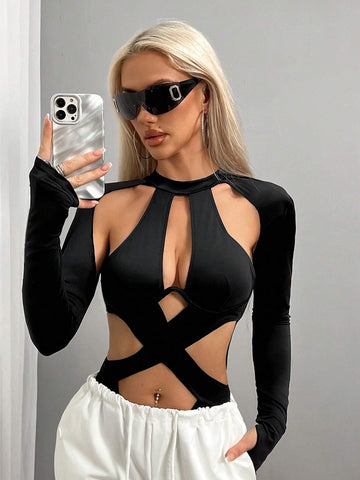 Sexy Cut Out Front Halter Neck Bodysuit Sexy Cut Out Front Halter Neck Bodysuit