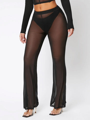 SXY Sheer Mesh Flare Leg Pants Without Panty SXY Sheer Mesh Flare Leg Pants Without Panty