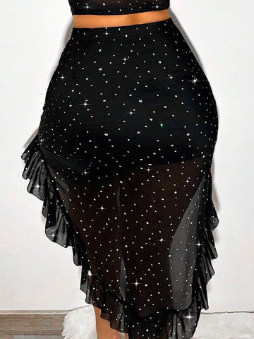 SXY Short Front Long Back Shiny Mesh Skirt SXY Short Front Long Back Shiny Mesh Skirt
