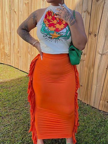 SXY Solid Color Fringe Decorated Summer Casual Tight Skirt SXY Solid Color Fringe Decorated Summer Casual Tight Skirt
